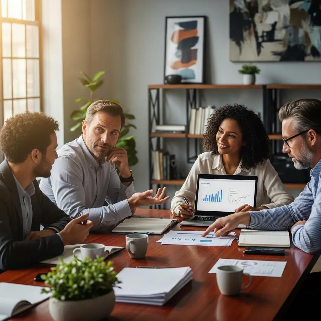 Diverse leaders collaborating in a modern office, emphasizing ethical leadership principles